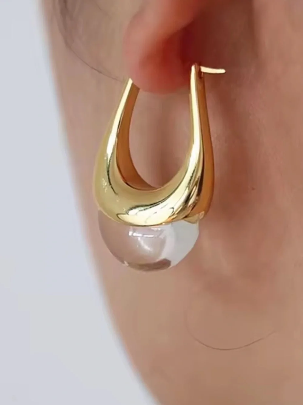 Gold Hoop Earrings with Clear Glass Drops